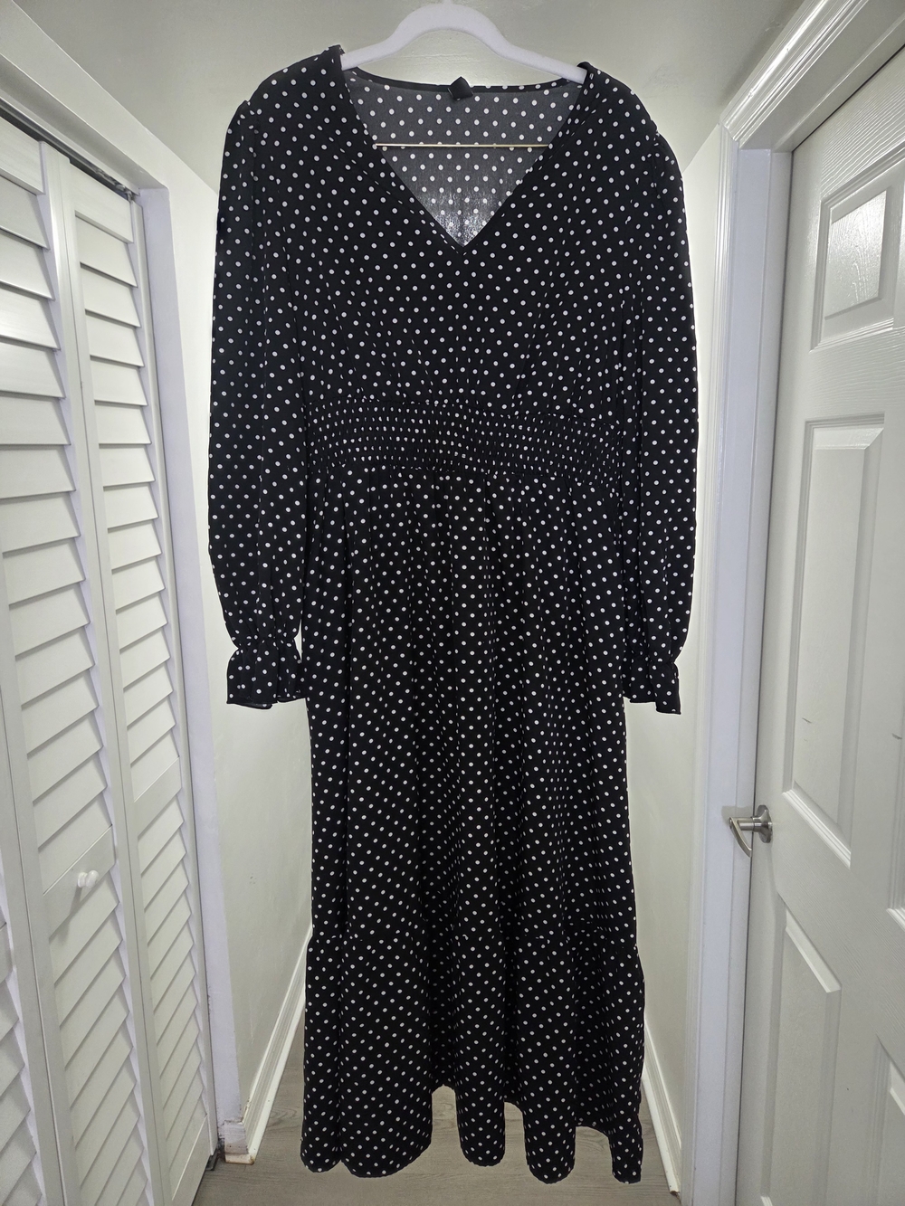 Black Polka Dot V-Neck Long Sleeve Dress 2XL